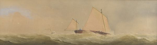 CHARLES TAYLOR (FL.1836-1871) Sail and steam boats at sea, pair of watercolours, 18.5cm x 62cm
