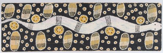 AUSTRALIAN ABORIGINAL SCHOOL (c.1970) Snake and other symbols, pigment on board, 23.5cm x 77cm,