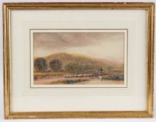 D.Cox (19TH CENTURY) Landscape with shepherd and flock, watercolour, signed and dated 1828, 16cm x