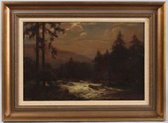 SCOTTISH SCHOOL (19TH CENTURY) Moonlit river scene, oil on canvas 28.5cm x 44cm