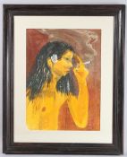PATRICK PROCKTOR (1936-2003) portrait of a person smoking, pencil and watercolour, signed, 61cm x