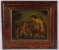 ROMAN SCHOOL (18TH CENTURY) Classical scene of three cupids and a kneeling figure, oil on metal,