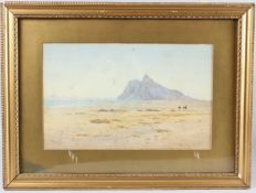AGNES M GOODALL Traveler with donkeys approaching Gibraltar, watercolour, signed and dated 1910,