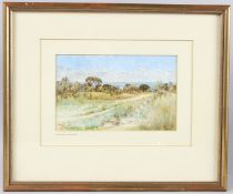 L. RUSSELL CONWAY (b.1882) Landscape with distant building and hills, watercolour, signed and
