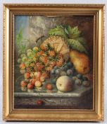 J S SAVILE Still life of fruit, oil on canvas, signed, 34cm x 29cm