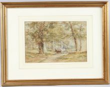 HENRY EARP SNR (19TH CENTURY) wooded lane with horses and cart, watercolour, signed, 17.5cm x 26.