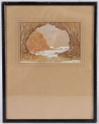 HERBERT BINGLEY (1841-1920) 'Perranporth' view of sea from a cave, watercolour, signed and