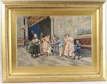F POLLI (ITALIAN 19TH EARLY 20TH CENTURY) Stately interior scene of a group greeting a child,