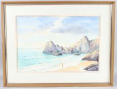 ELIZABETH PARR (20TH CENTURY) Kynance Cove, Cornwall, watercolour, signed, 37cm x 54cm