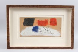 JOHN WELLS (1907-2000) abstract composition, oil on card, stamped lower right, 14.5cm x 32.5cm