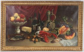 JOHANN BOROVSKY (RUSSIAN LATE 19TH EARLY 20TH CENTURY) Still life of lobster and fruit, oil on