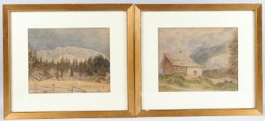 CONTINENTAL SCHOOL (19TH CENTURY) Pair of Alpine views, watercolours, 24cm x 30cm