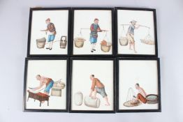 CHINESE SCHOOL (19TH CENTURY) set of six pith paintings of traders and artisans, each 21.5cm x 18cm