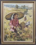 I FANTZI (b.1931 INDONESIA) Women working in a paddy field, oil on canvas, signed, gallery labels