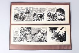 SYDNEY JORDAN Two original JEFF HAWKE cartoons, ink and white with some decoupage, both signed in