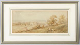 HENRY EARP SNR (19TH CENTURY) Landscape with church, figures and wagon, watercolour, signed, reverse