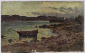 ALEXANDER LAWSON (act.1890-1903) Coastal view at dusk, oil on canvas, signed, unframed 41cm x 66 cm