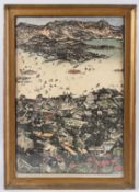 20TH CENTURY SCHOOL 'Hong Kong View from the Peak' colour woodcut inscribed and possibly signed