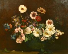 WILLIAM THOMAS WOOD (1877 - 1958) 'A Medley of Summer Flowers' oil on canvas, signed and also signed