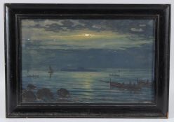 BRITISH SCHOOL (19TH CENTURY) Moonlight fishing. gouache and watercolour, 29cm x 45.5cm