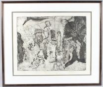 FRANCES BURGES (20TH CENTURY) group of figures, etching, signed in pencil, image 35cm x 45cm