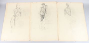 EARLY 20TH CENTURY Three life drawing studies of male subjects, pencil, one signed M Jones and dated