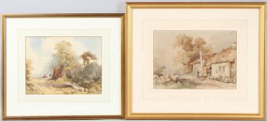 ENGLISH SCHOOL (19TH CENTURY) View of cottages on a lane, watercolour, 22cm x 31cm and another