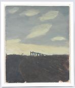 DANNY MARKEY (b.1965) Twilight view with distant lights, oil on board, 41cm x 33.5cm