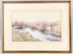 JOHN GEORGE SOWERBY (1849-1914) River landscape, watercolour, signed and dated '95, 27.5cm x 44.5cm