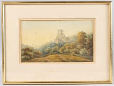 CIRCLE OF J M W TURNER View of a ruined Abbey (possibly Kirkstall) watercolour, 16.5cm x 28.5cm