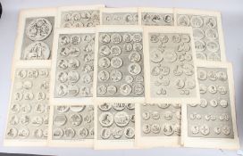 A COLLECTION OF ANTIQUE ENGRAVINGS of medals, mostly 42cm x 26cm, unframed