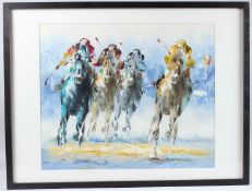 ANTHONY VECCIO (AMERICAN b1949) Horse racing, oil, signed, 50cm x 60cm