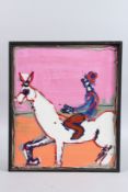 JOHN KIKI Horse and rider, oil on canvas, 37cm x 31cm