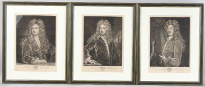 JOHN FABER AFTER G KNELLER Three portraits Sir John Vanbrugh, Edmund Dunch and Joseph Addington,