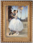 WALTER ERNEST WEBSTER (1878-1959) couple on a moonlit terrace, oil on canvas board, signed, 70cm x