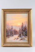 RUSSIAN SCHOOL (20TH CENTURY) Sunset in a Winter landscape with snow covered trees, oil on board,