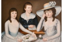 ATTRIBUTED TO JOHN DOWNMAN (1750-1824), 'The Comyns-Carr Children', the boy holding a book, the