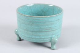 A CHINESE CELADON TRIPOD PORCELAIN CENSER BURNER.