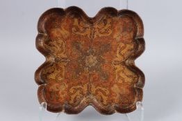 A FINE 19TH CENTURY INDIAN KASHMIRI PAINTED AND LACQUERED PAPIER MACHE TRAY. 10ins x 10ins.