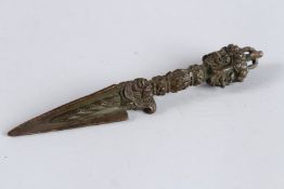 A TIBETAN BRONZE PHURBA. 6.25ins long.