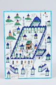 A TURKISH ISLAMIC MECCA TILE. 11.5ins x 8ins.