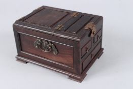 A SMALL CHINESE TRAVELLING VANITY BOX with mirror. 7ins high.