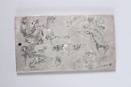 A CHINESE SILVER ZODIAC AMULET. 3.5ins x 2ins.