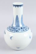 A CHINESE BLUE AND WHITE VASE depicting peach pattern, mark to the base.