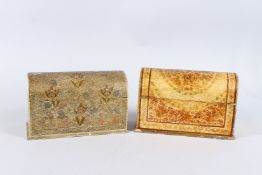 TWO ANGLO INDIAN KASHMIRI LACQUERED DOMED LETTER BOXES. 9.5ins high.