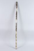 AN EARLY INDO PORTUGESE MOTHER-OF-PEARL MOUNTED WALKING STICK. 36ins long.