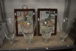 Two pairs of large glass pedestal vases.