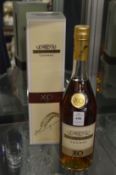 A bottle of Rastignac XO cognac, boxed.