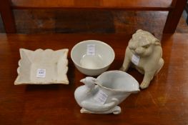 Chinese blanc de chine small dish, similar bowl and two other items.