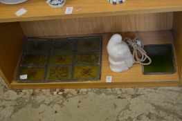 Stained glass panel, an alabaster dove shaped lamp etc.